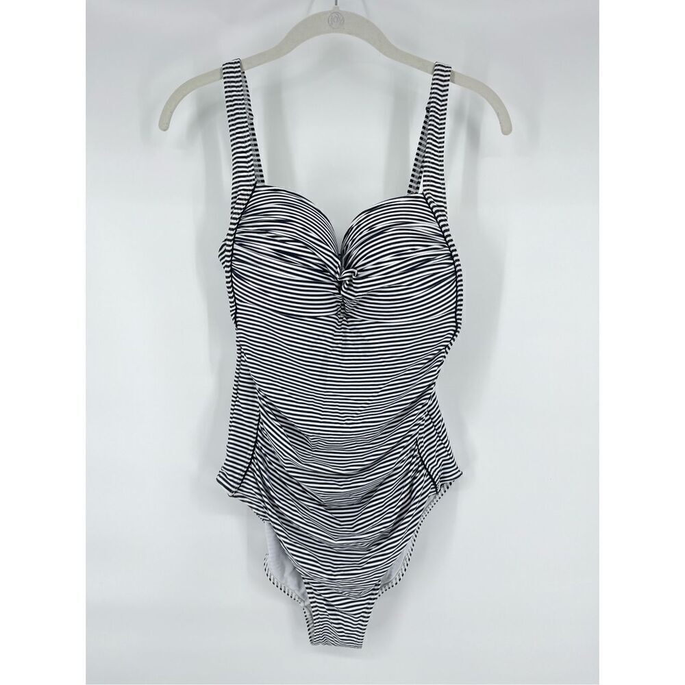 Nip Tuck Sorrento Stripe Joanne Twist Front One Piece Swim Suit Black Size US 10